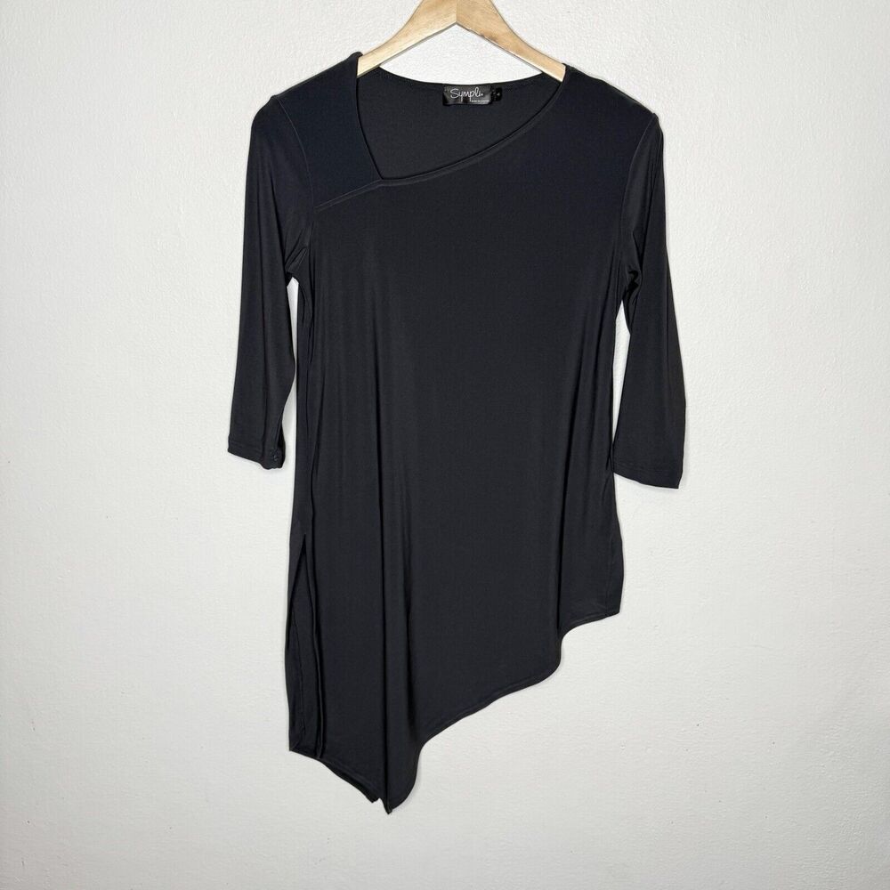 Sympli‎  Asymmetrical Slant Black Tunic Top Minimalist Stretch Women’s 6